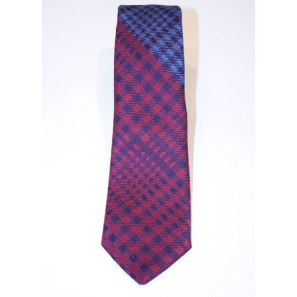 DUCHAMP LONDON Burgundy Blue CHECKS Woven SUIT TIE $150 - Picture 2 of 2